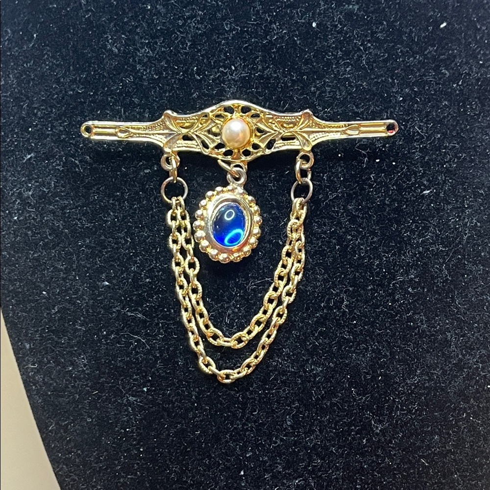 Elegant Gold and Blue Brooch Vintage - Picture 2 of 9